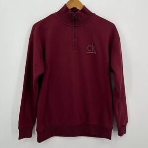 Calvin Klein Pullover Sweatshirt Men's Size M Red 1/4 Zip Mock Neck Logo Solid